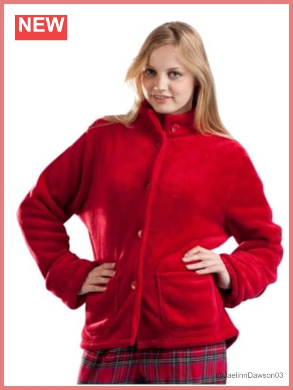 Womens Fleece Bed Jacket Banded Collar Long Sleeve Button Front Pockets